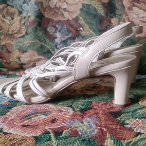 Satin Cream Strappy Slingback Heels Stretchy